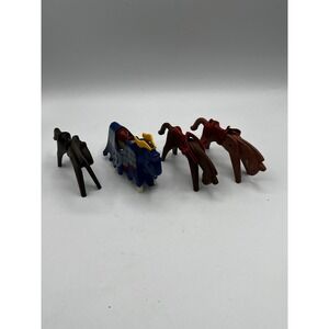 Playmobil Geobra Vintage 1974 Light & Dark Brown Horse Lot - 4 Horses & Saddles